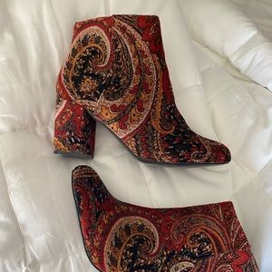 Paisley fabric ankle boots